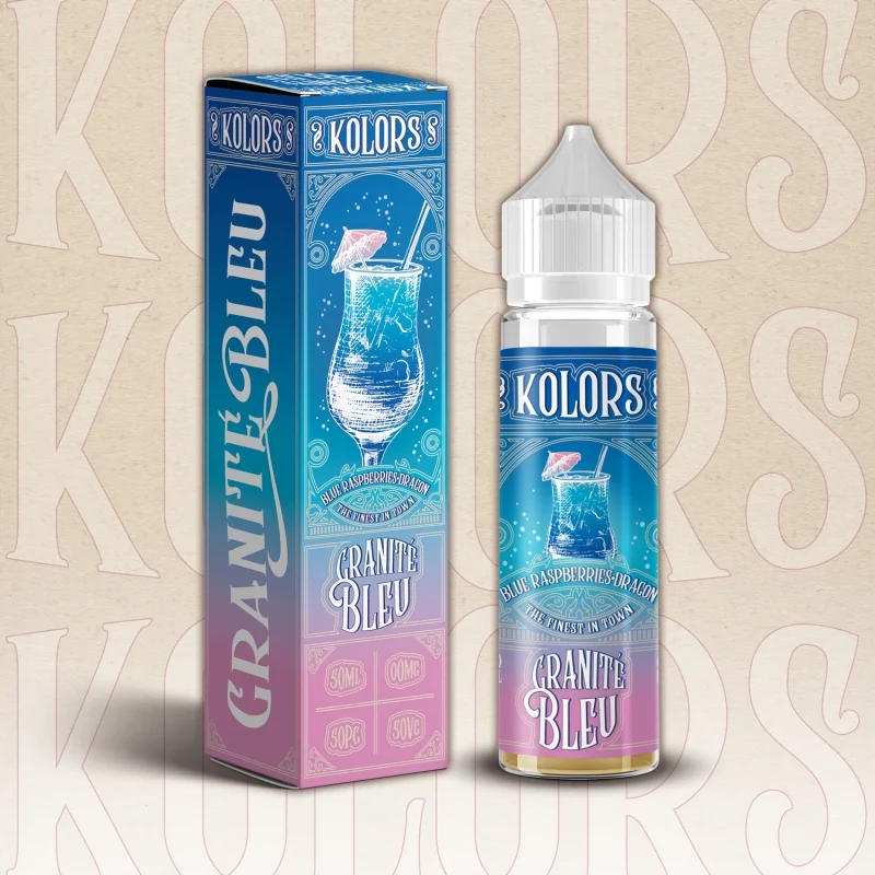 E-liquide 50 ml, Kolors Granité bleu, saveur granité framboise bleue, fruit du dragon, frais.